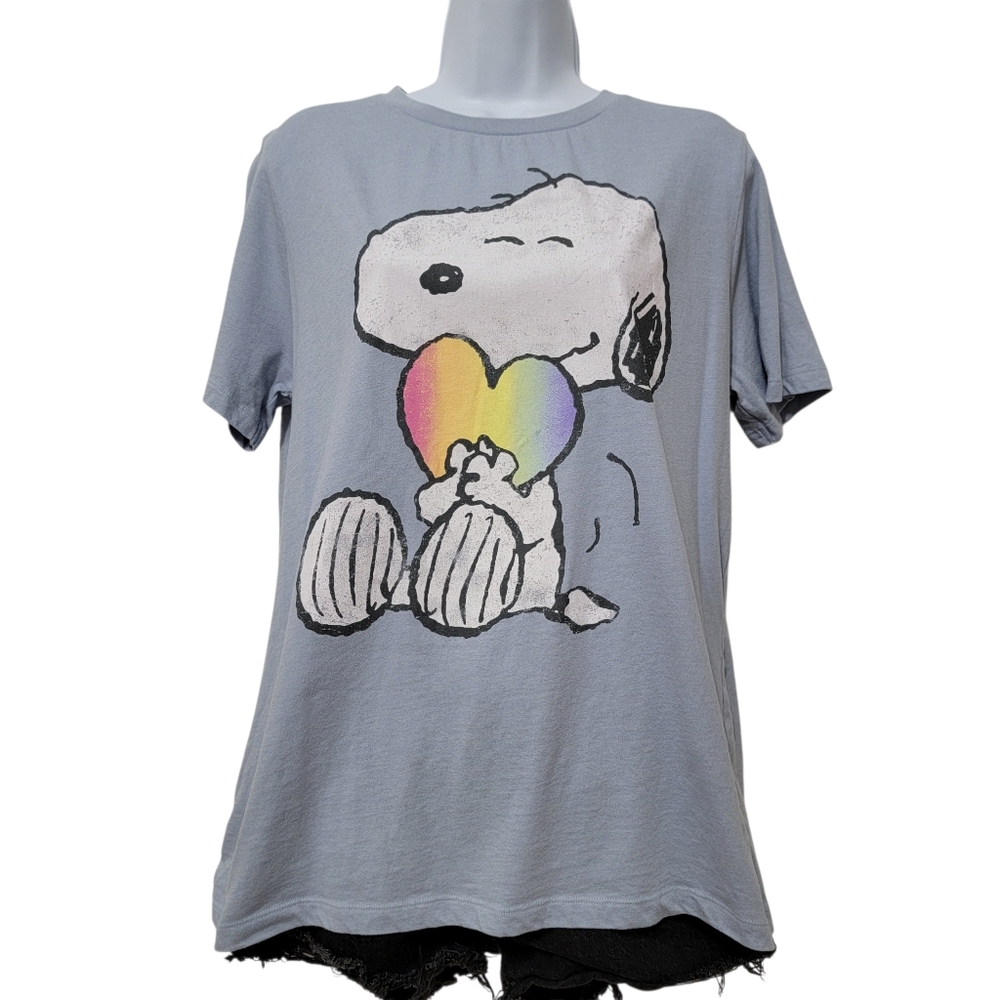 Peanuts | Snoopy Rainbow Heart Graphic T-Shirt Blue Valentine's Day Pride